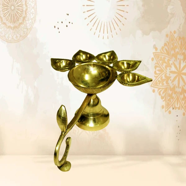 Traditional Brass Panch Aarti Diya | 5 Wick Pooja Deepak