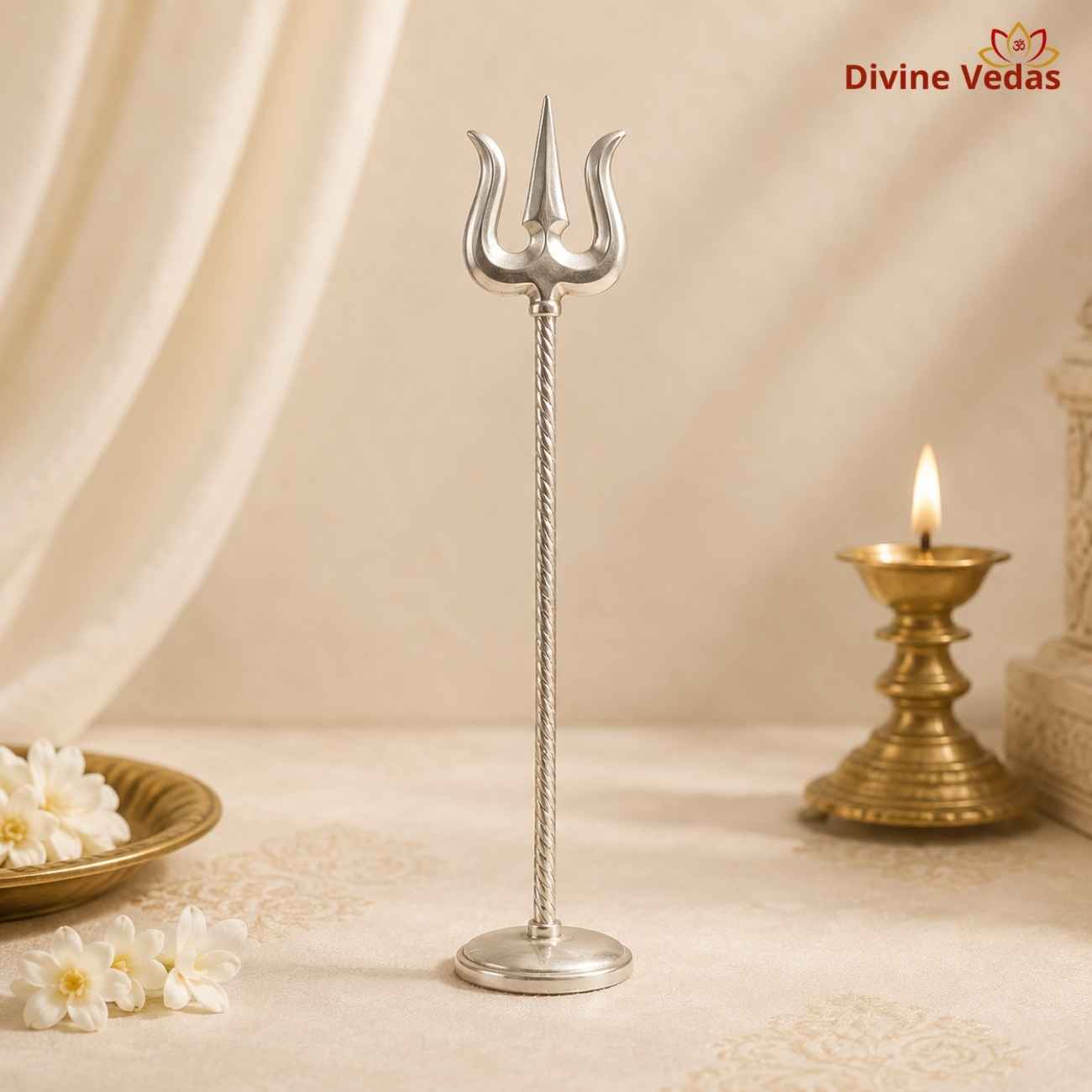 Silver Trishul 18g | Chandi Trishul for Lord Shiva Pooja & Home Mandir | Divine Vedas